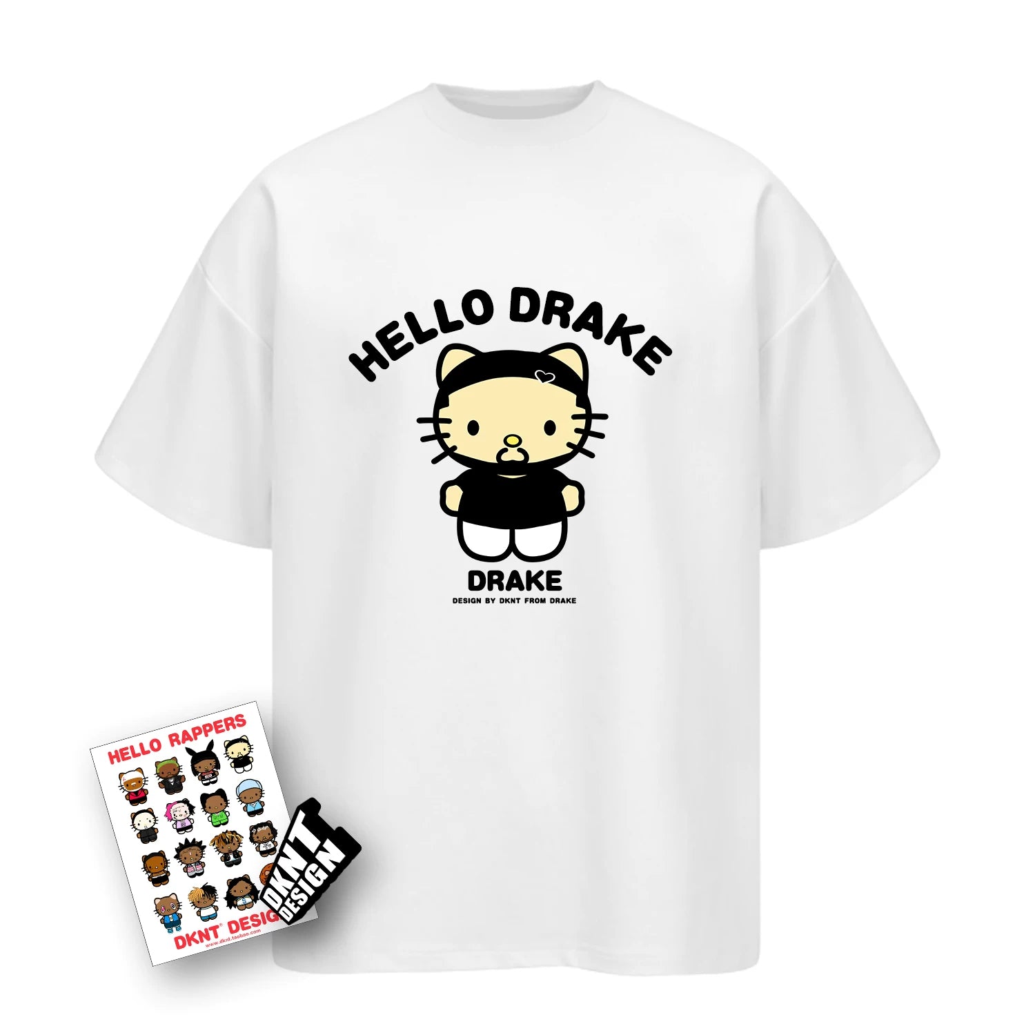 DKNT Kitty Print Crew Neck Loose Casual Tee