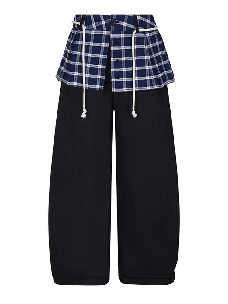 Kenvibe Vintage Checkered Fake Two-Piece Casual Pants