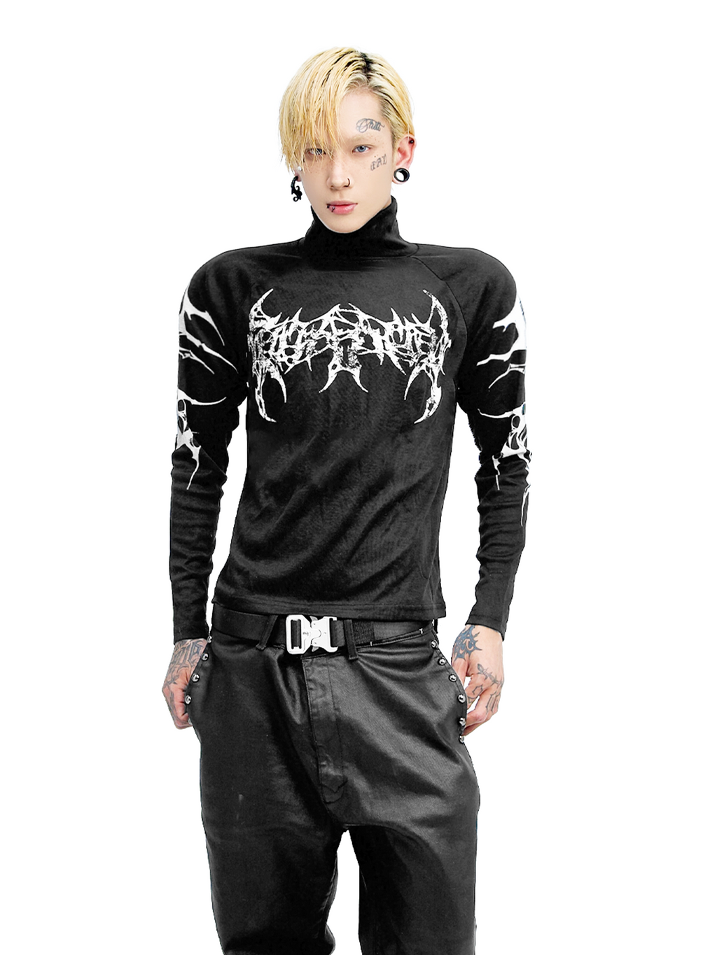 DETW Splicing Slim Fit Front Shoulder High Neck Long Sleeve