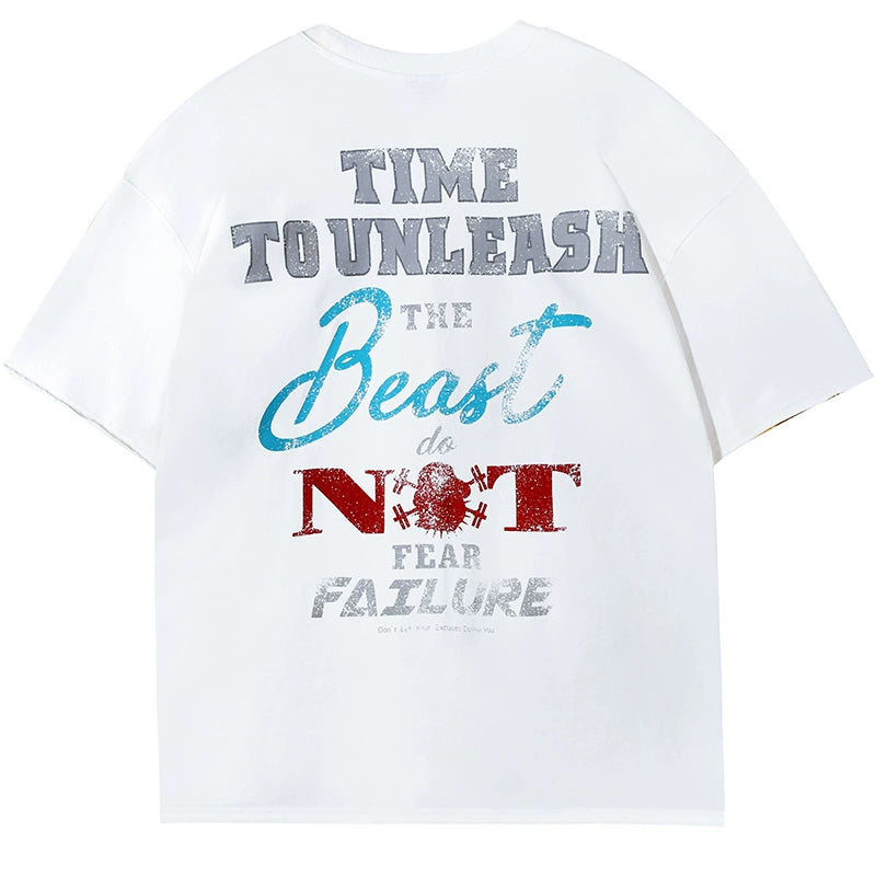 Muscle Dog Contrasting Print Loose Casual Fitness Tee