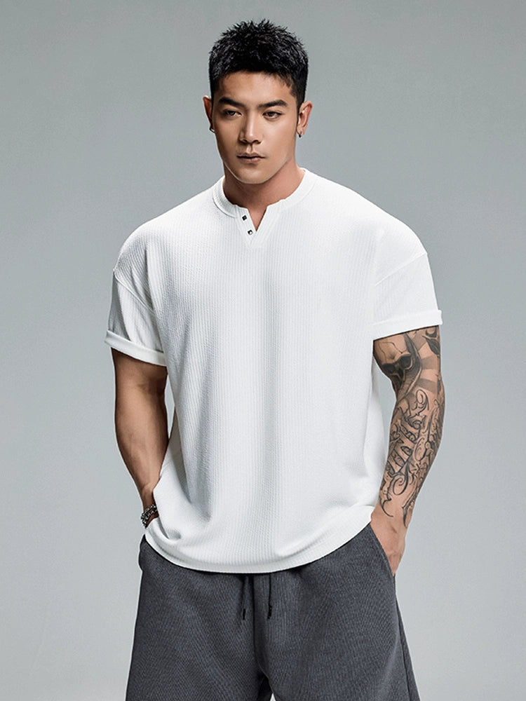 Muscle Dog Banged Nailed Loose Casual Henley Shirt Tee