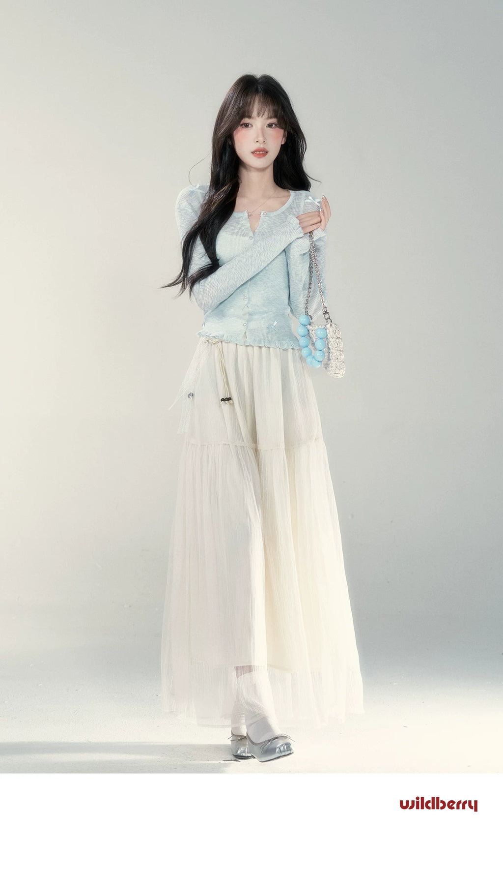 Wildberry Light Blue Gentle Wind Long Sleeve Knitted Shirt