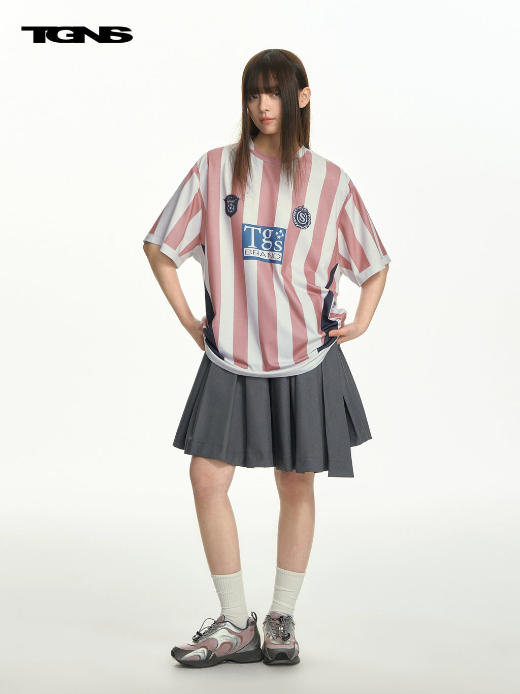 TGNS Vertical Striped Retro Sport Loose Tee