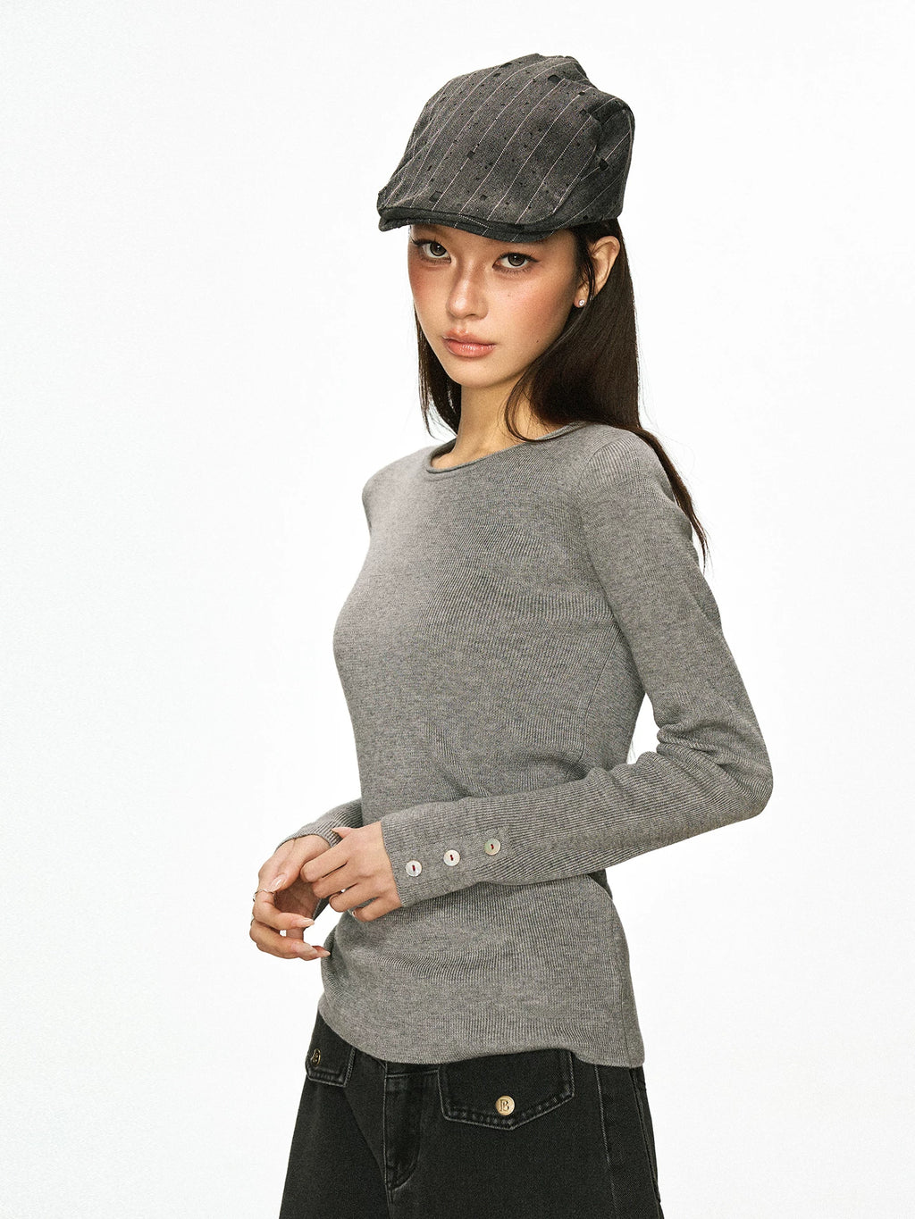 Cherry Melody American-Style Fitted Long-Sleeve Knit Top