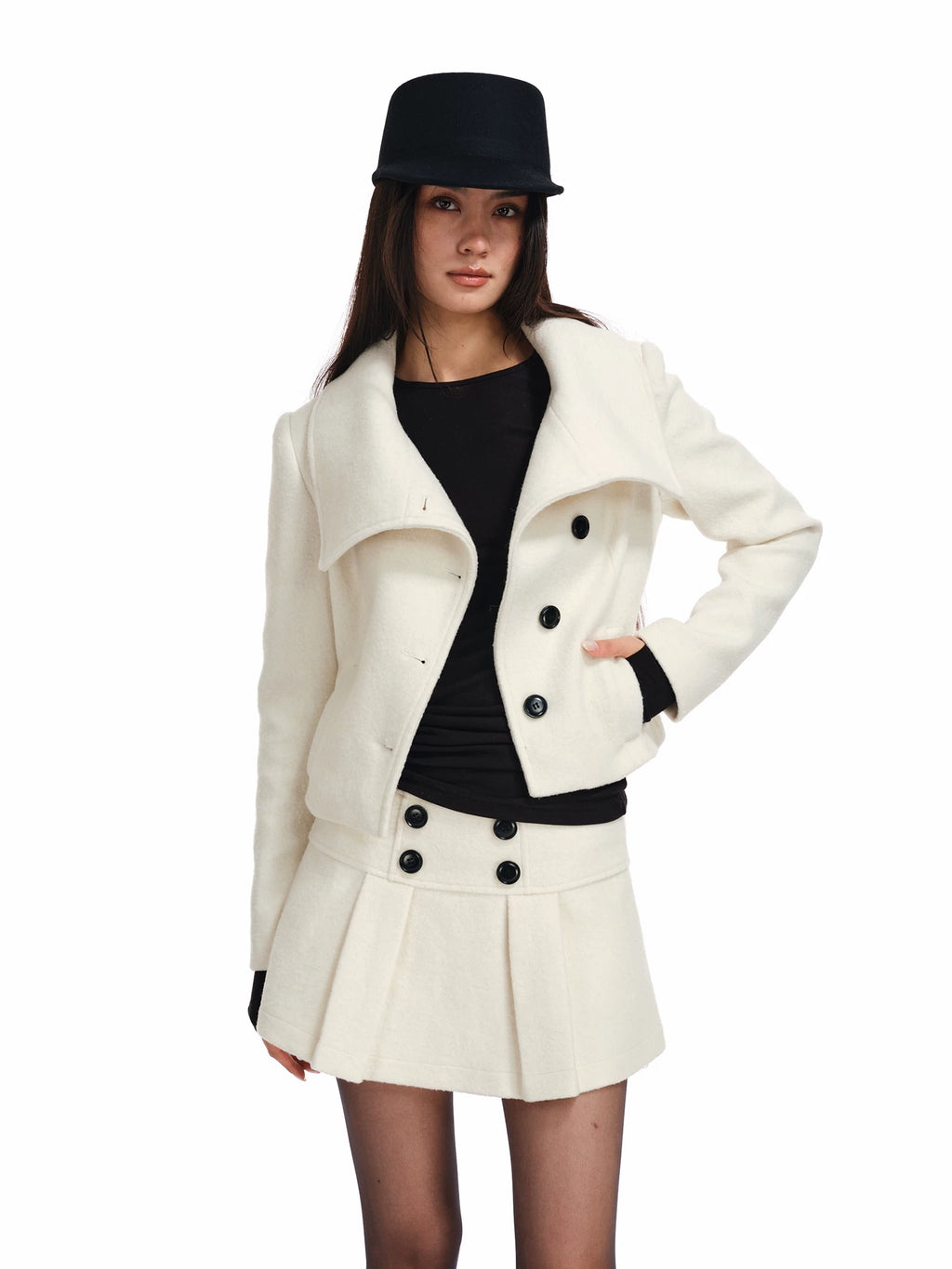 Two Little Guys Woolen Big Lapel Collar Short Jacket Short Skirt Suit