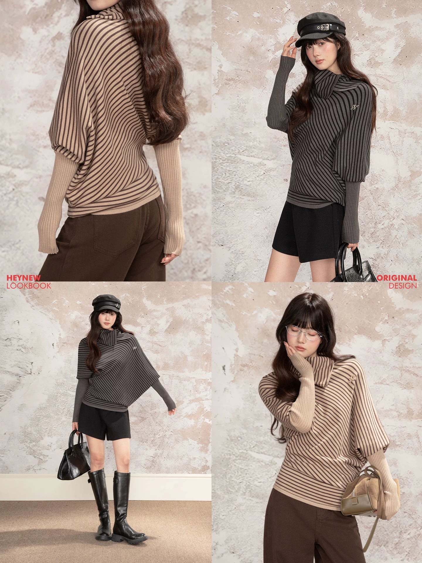 LOVEHEYNEW Turtleneck Contrasting Color Loose Casual Long Sleeves