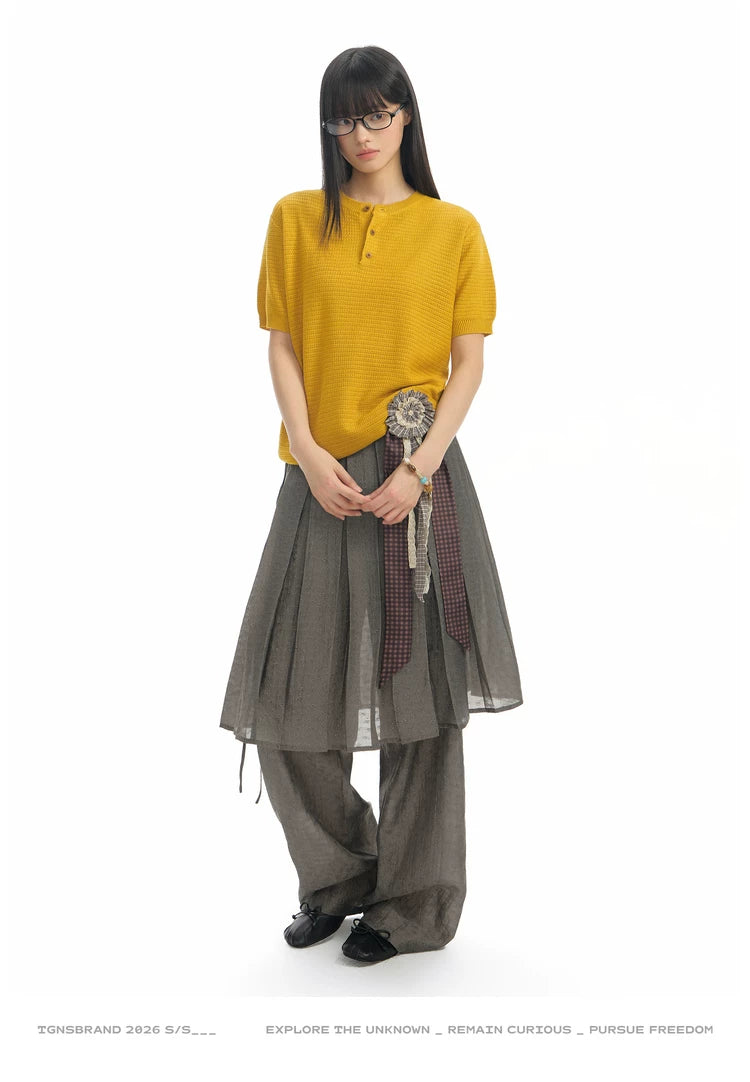 TGNS Fake Two-piece Breathable Pleated Skirt Pants