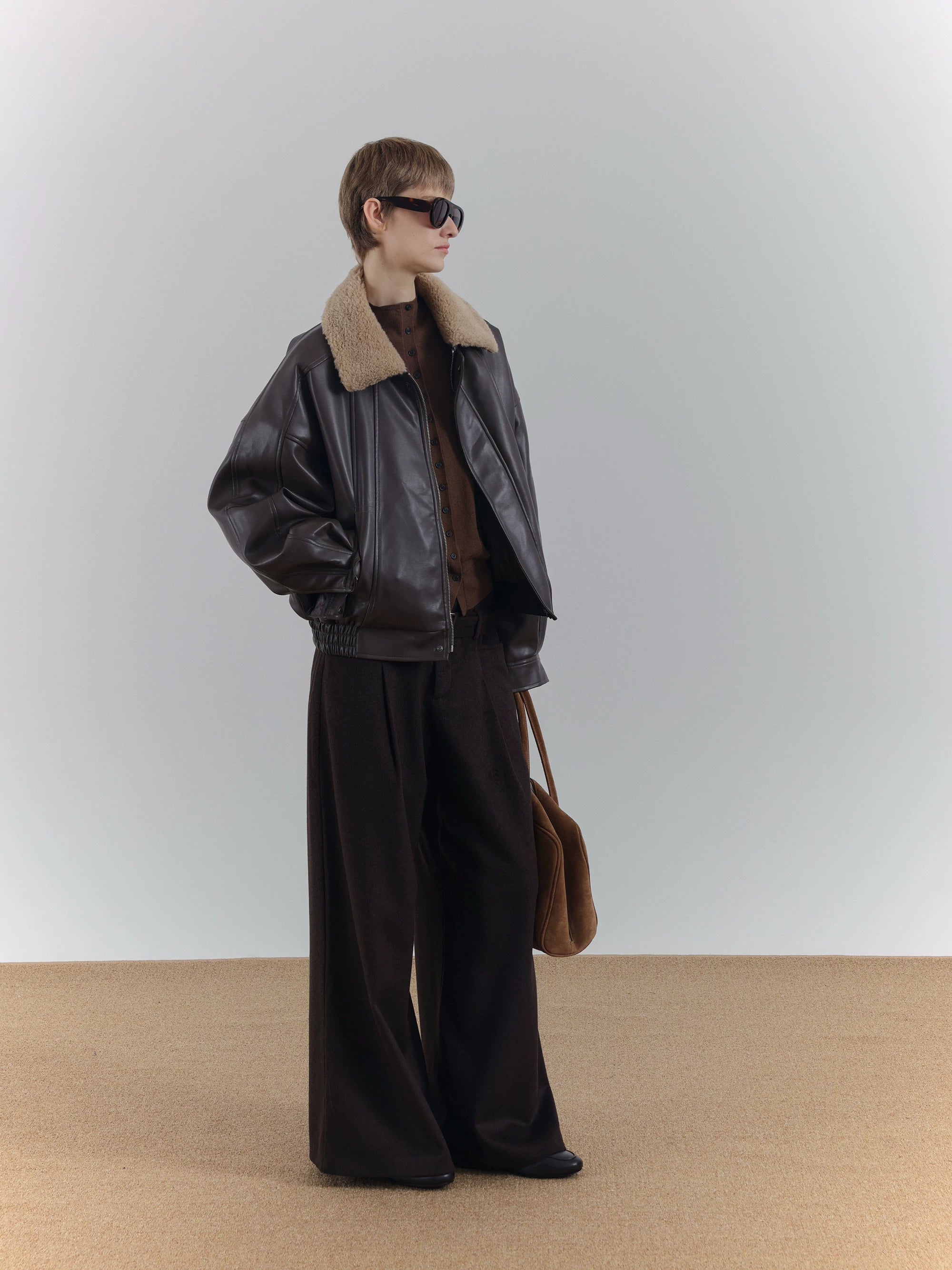 COLN PU Leather Jacket Sweater Collar Cotton Jacket