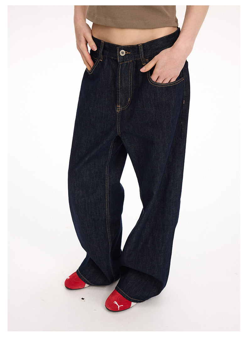 UNF 130z Dark Blue Raw Cow RAW Denim Loose Straight Jeans