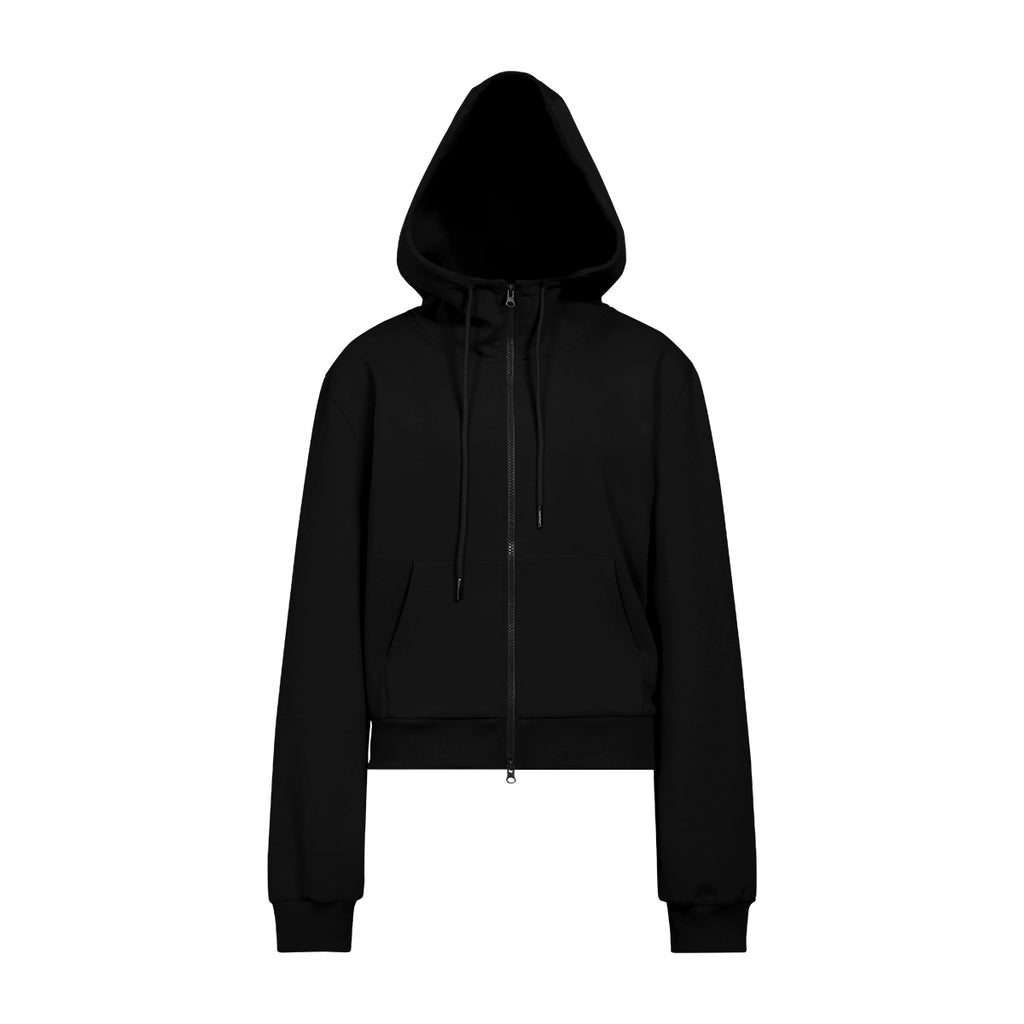 FUNKYFUN Double Zipper Stand-up Neck Hooded Short Cardigan