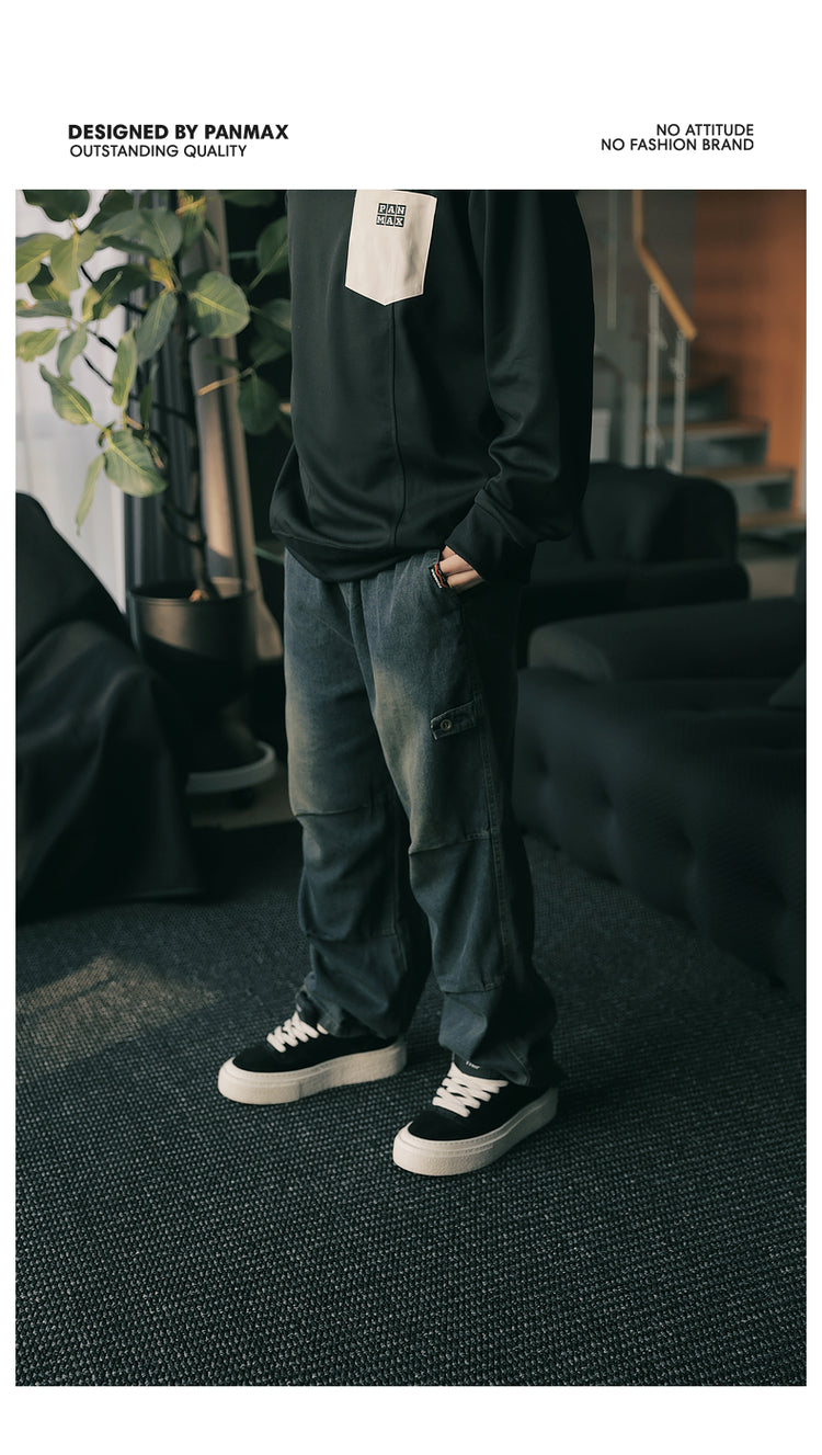 PANMAX Old Washed Gradual Change Color Straight Jeans