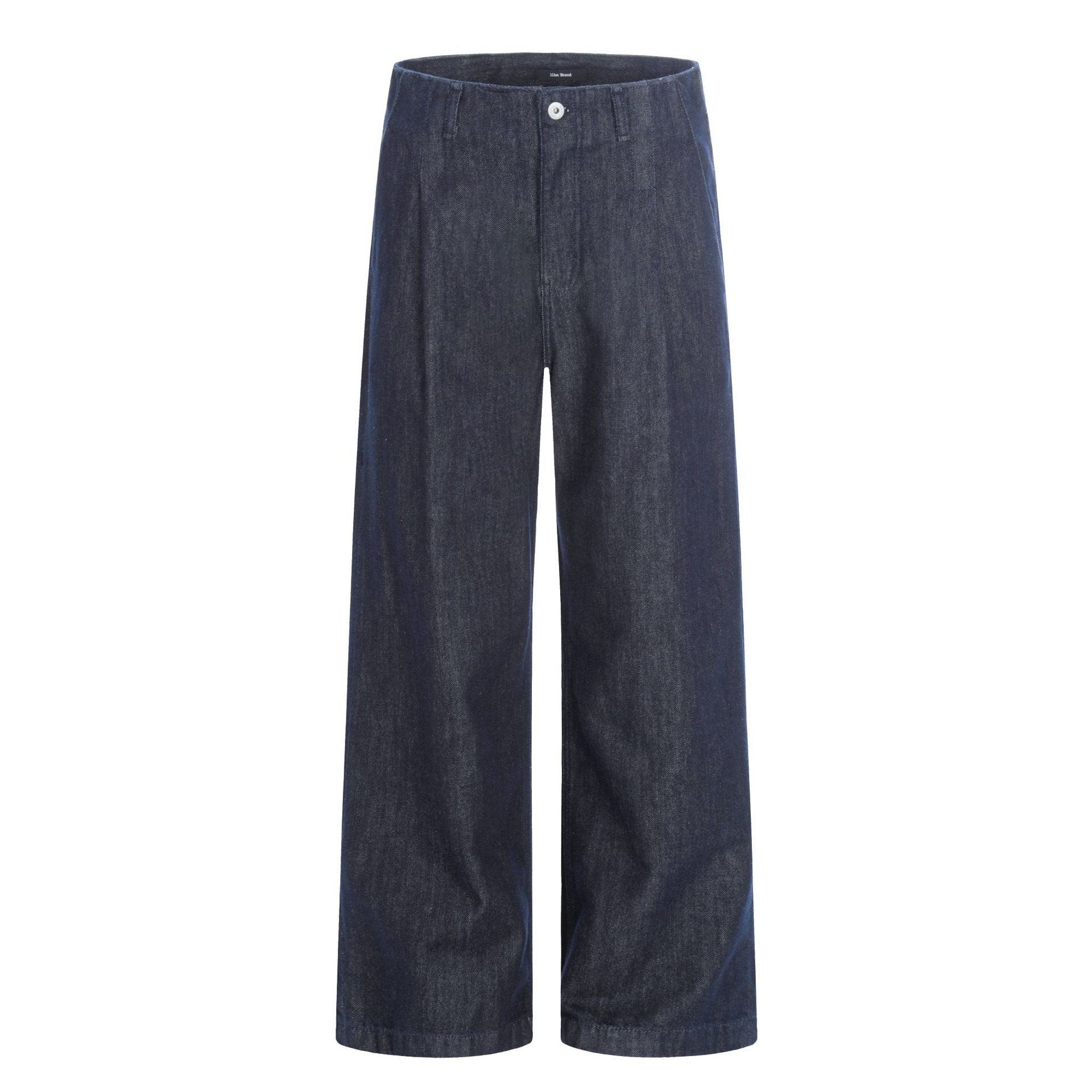 11KN Retro Simple Straight Double Pleated Loose Wide-leg Pants