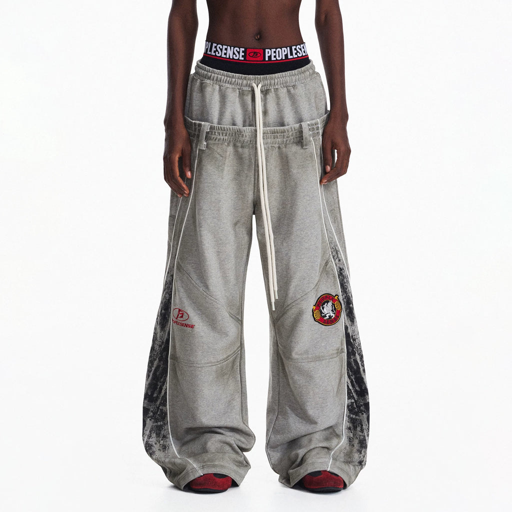 PEOPLESENSE Contrast Color Old Embroidered Printed Wide-leg Pants Casual Pants