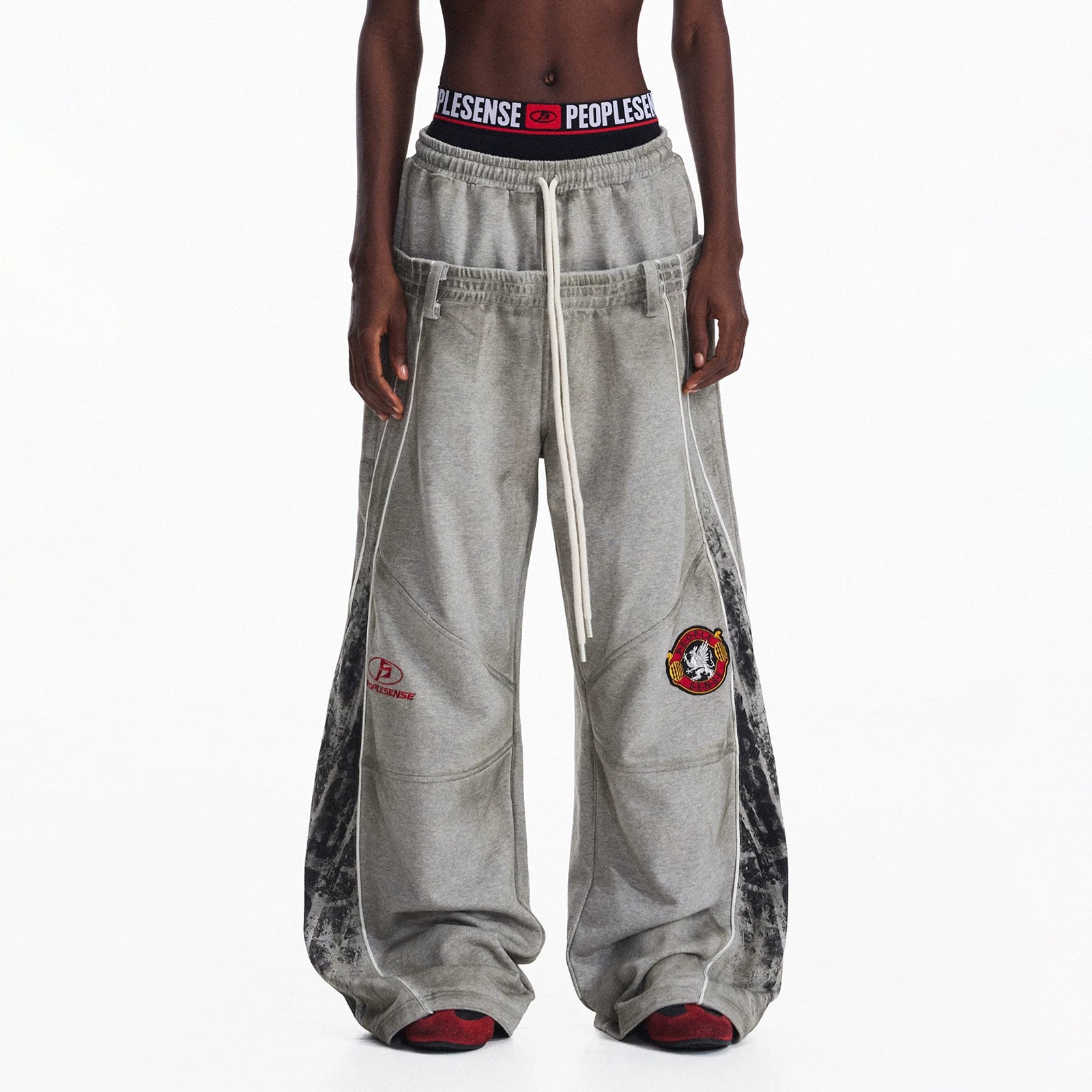 PEOPLESENSE Contrast Color Old Embroidered Printed Wide-leg Pants Casual Pants