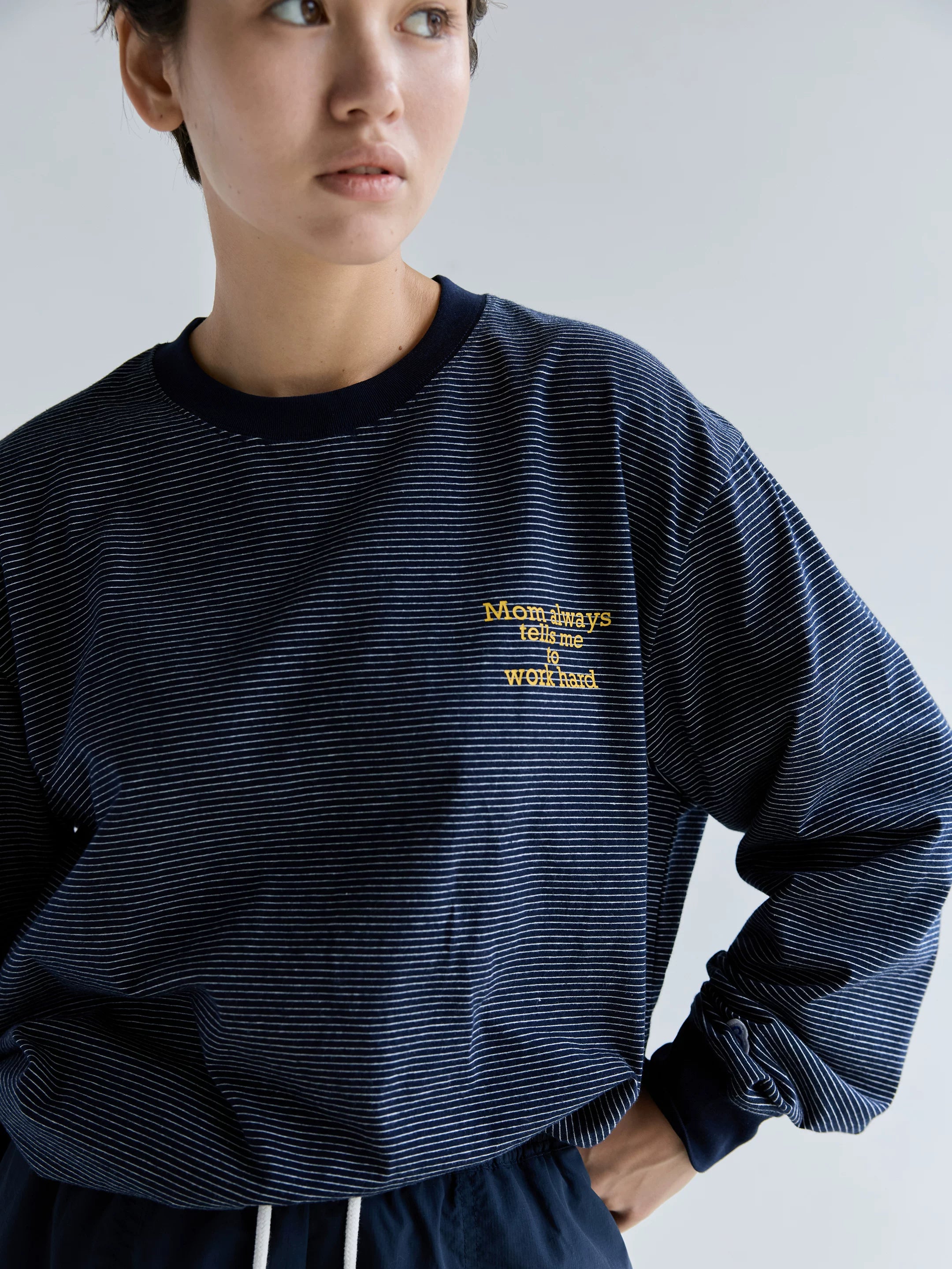 BENT IDEA Letter Print Pinstripe Loose Long Sleeves