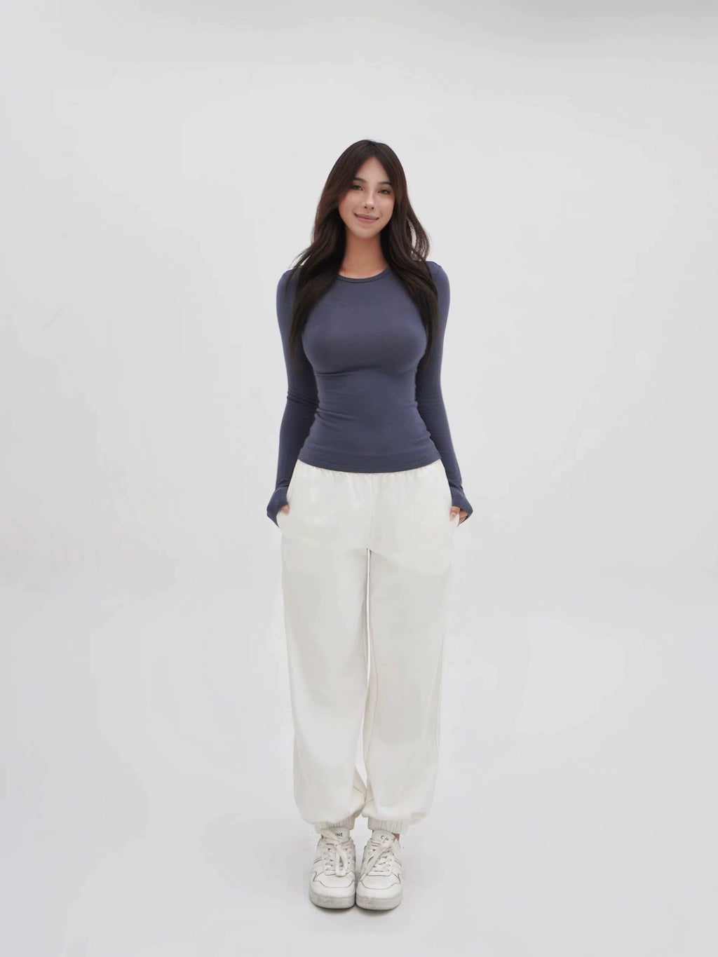 Jim Kennet Crew Neck Micro Transparent Shoulder Long Sleeve Bottom Shirt