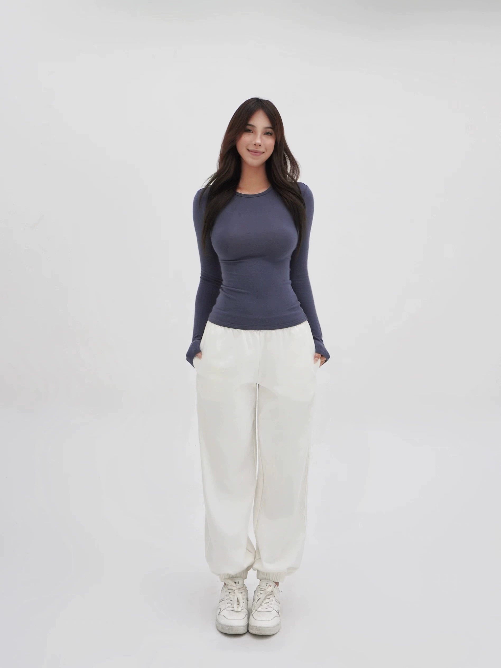 Jim Kennet Crew Neck Micro Transparent Shoulder Long Sleeve Bottom Shirt