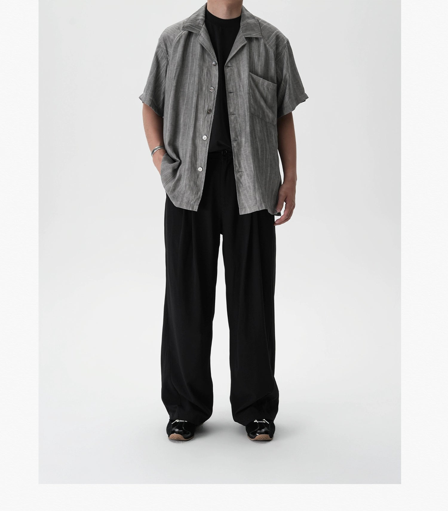 AWT Do Old Stir-fry Wash Pleated Texture Loose Shirt