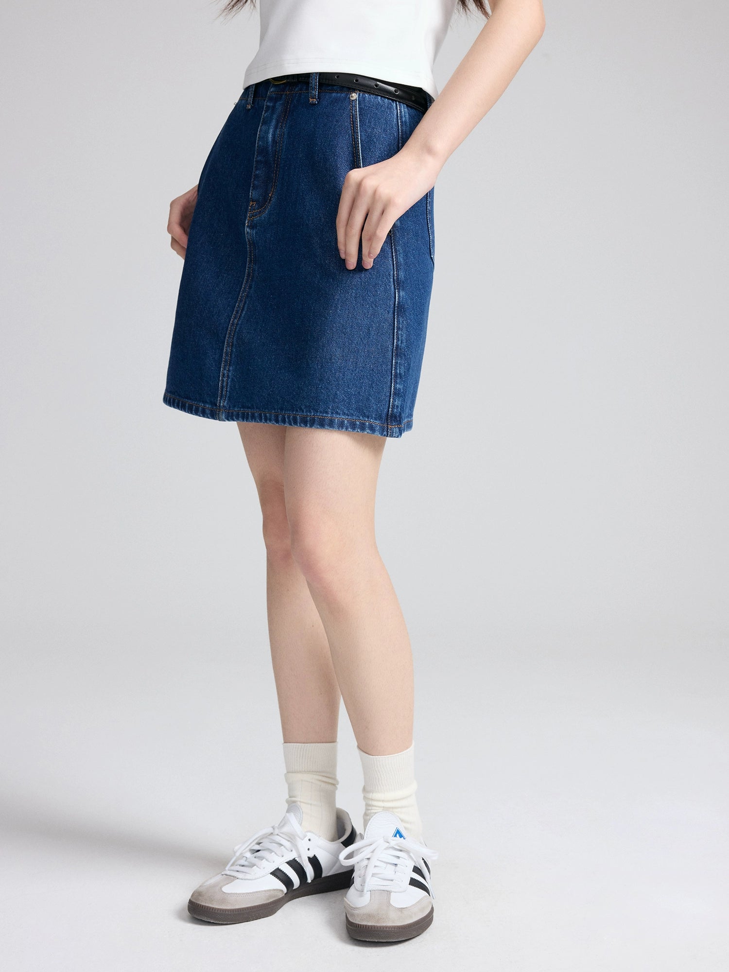 RPB BRAND Lined Micro-elastic Washed Denim Skirt