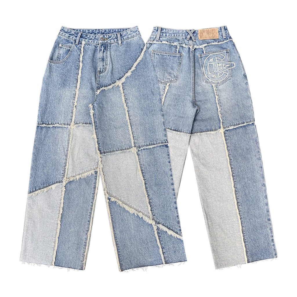 CHAI Splicing Rough Edge Frayed Loose Foot Embroidered Loose Jeans