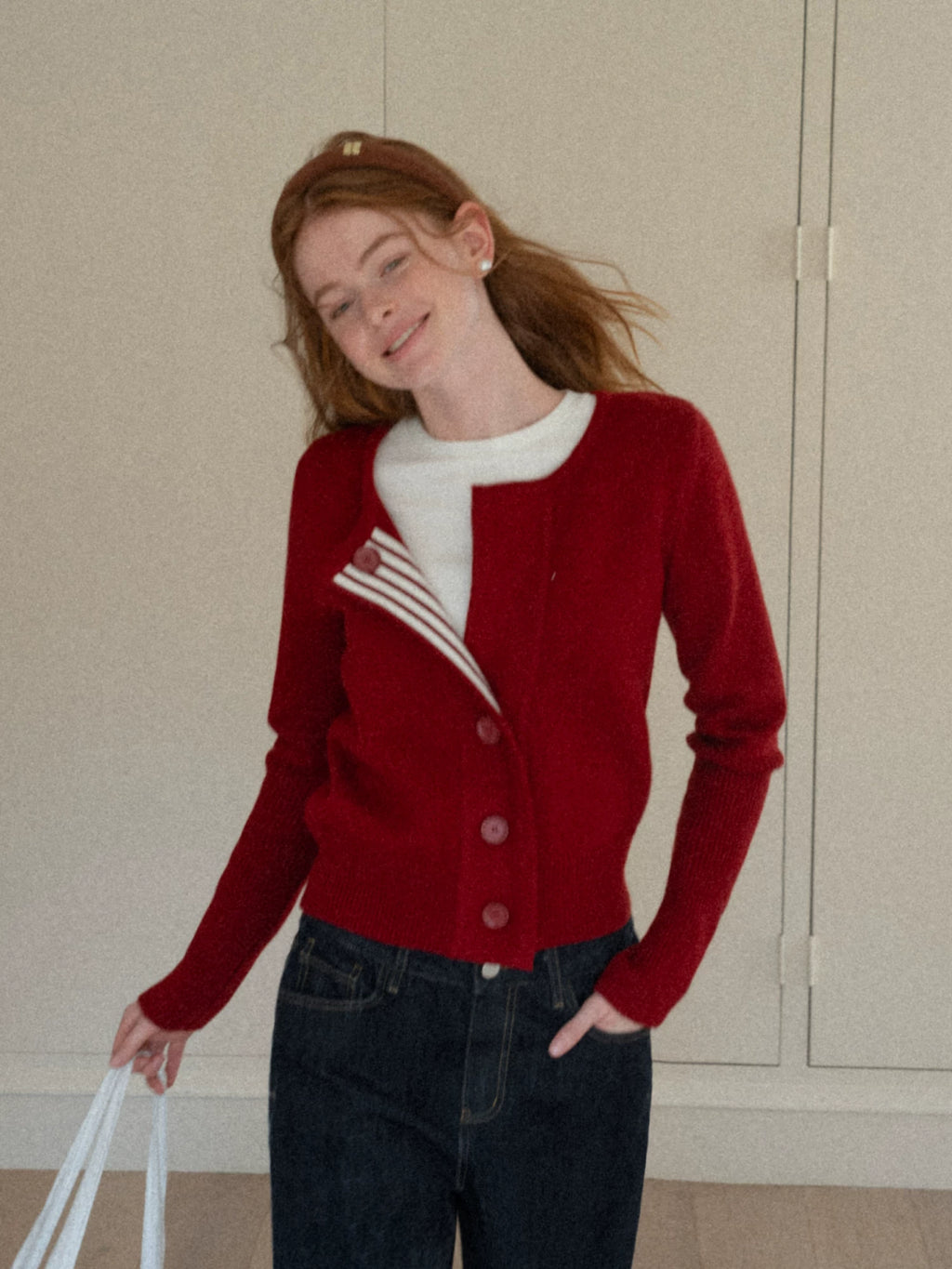 EGGKA Striped Contrasting Spliced Wool Knitted Jacket