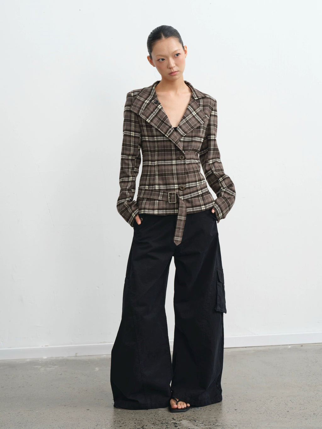 LINY LIBERTY Vintage Plaid Stand-up Jacket