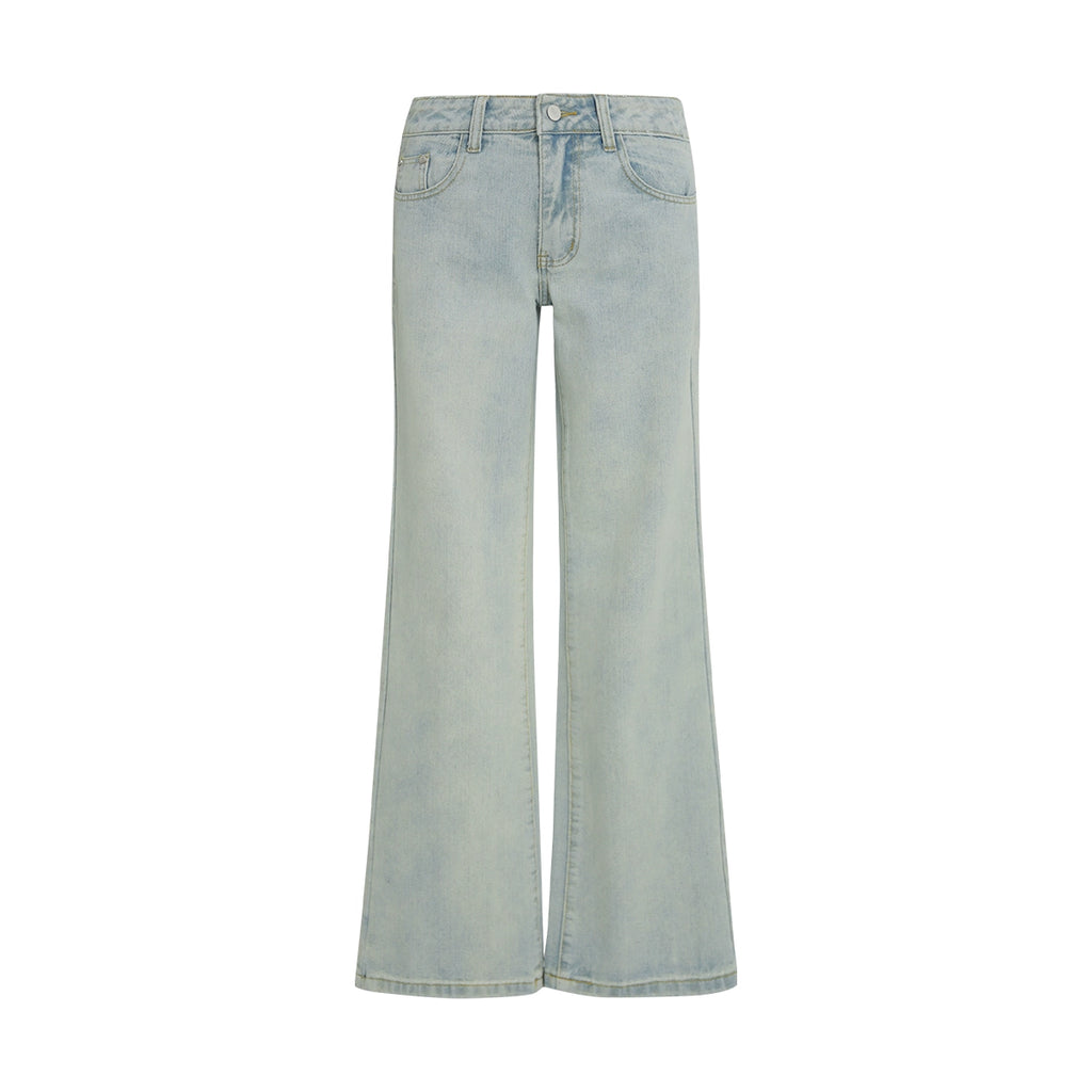 FUNKYFUN Medium and Low Waist Straight Tube Old Jeans