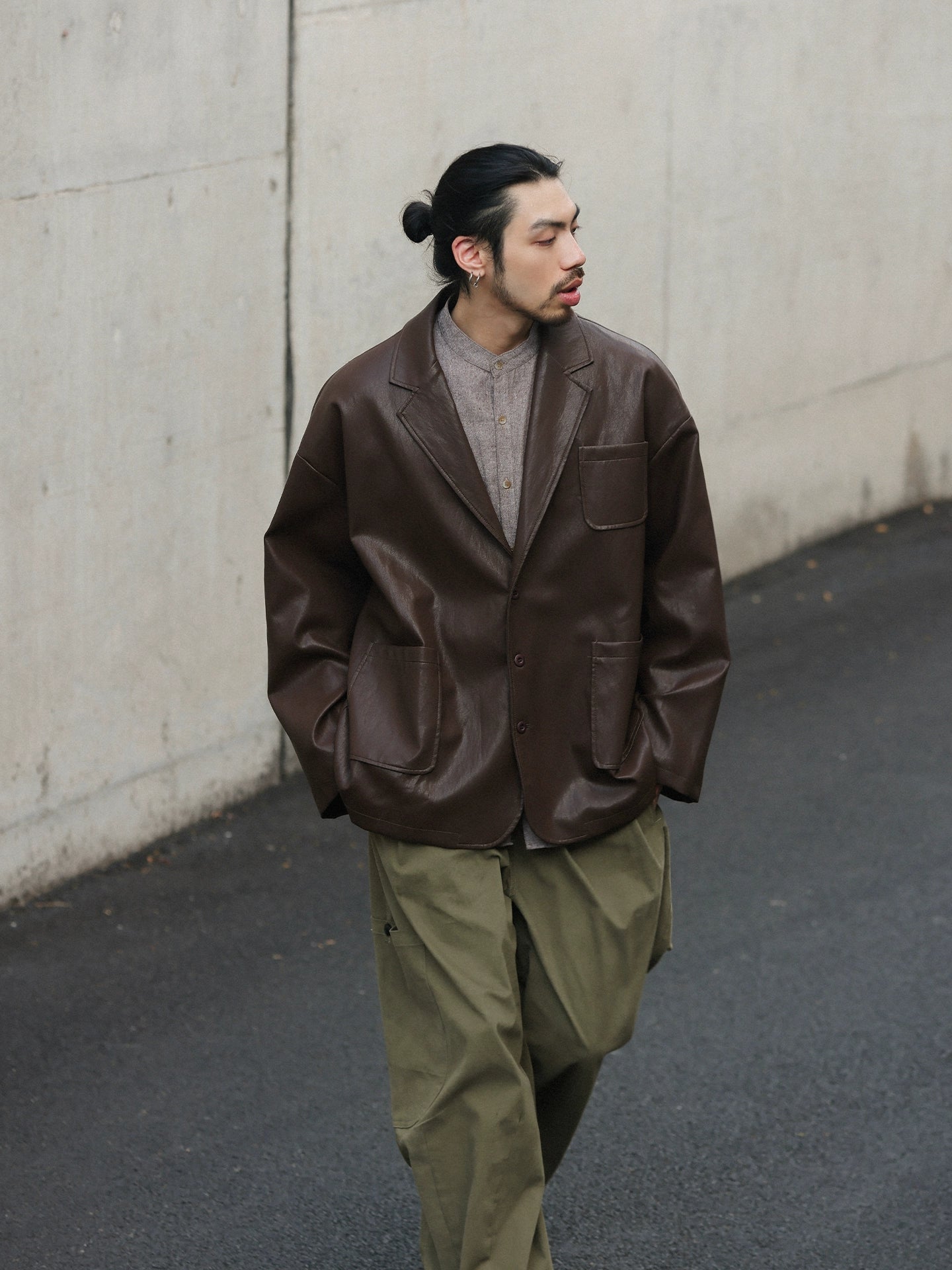 NOEARS Retro Loose Leather Jacket Ruffian Handsome Casual Jacket