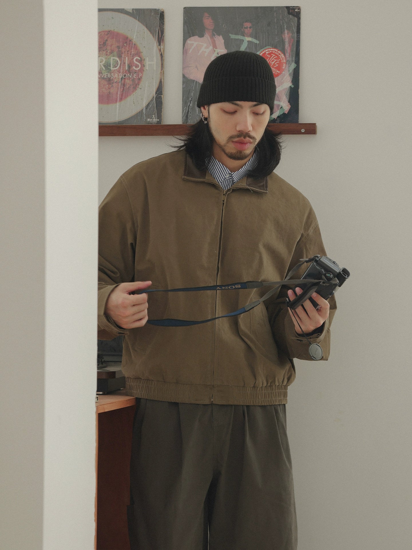 NOEARS Japanese Stitching Pu Contrasting Collar Jacket