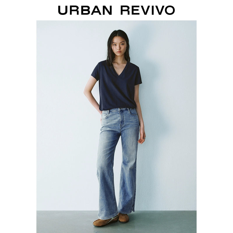 URBAN REVIVO Sports Versatile V-Neck Short Sleeve Tee