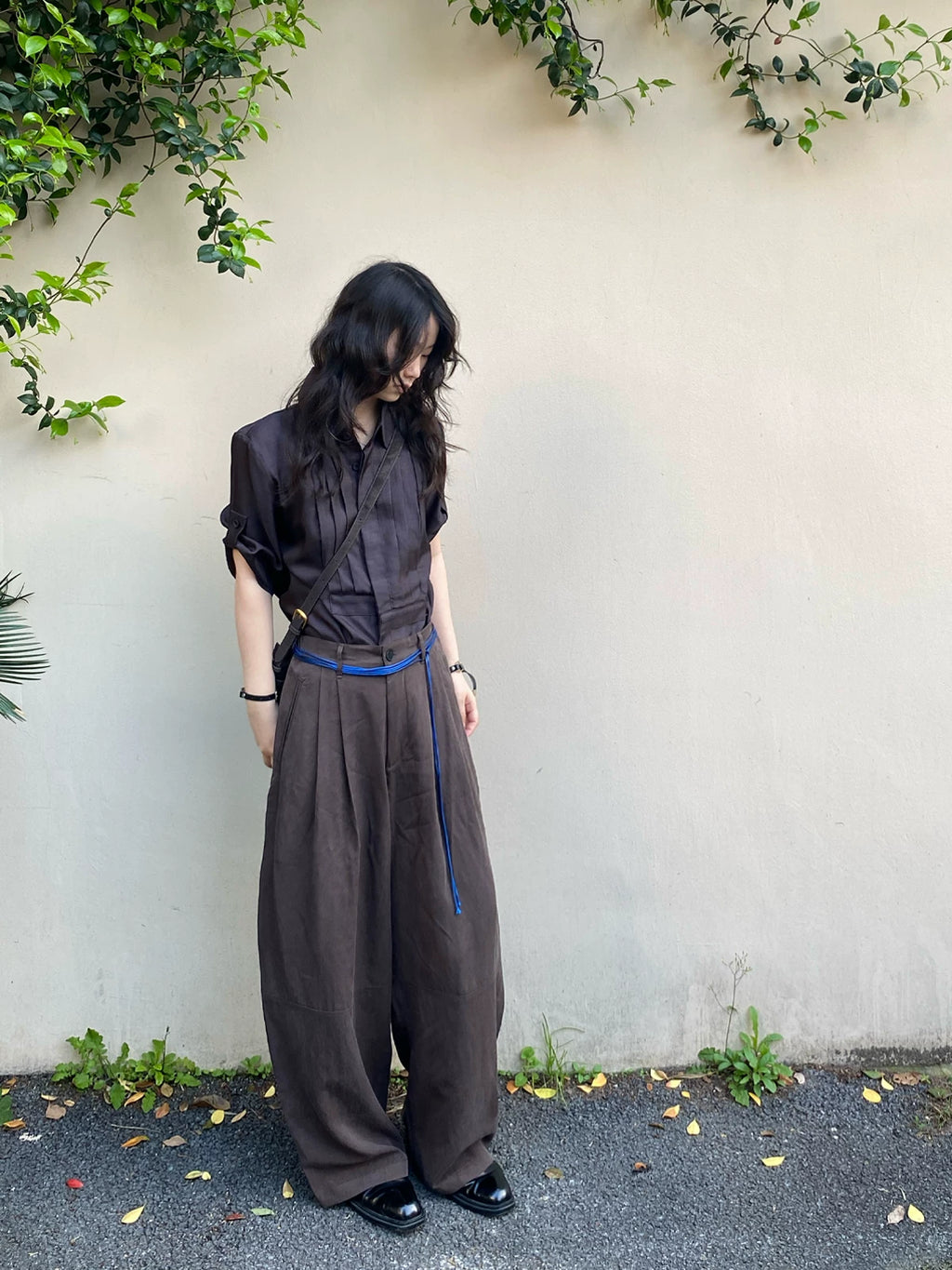 Slight Vogue Lapel Loose Large Pleated Short Sleeve Shirt