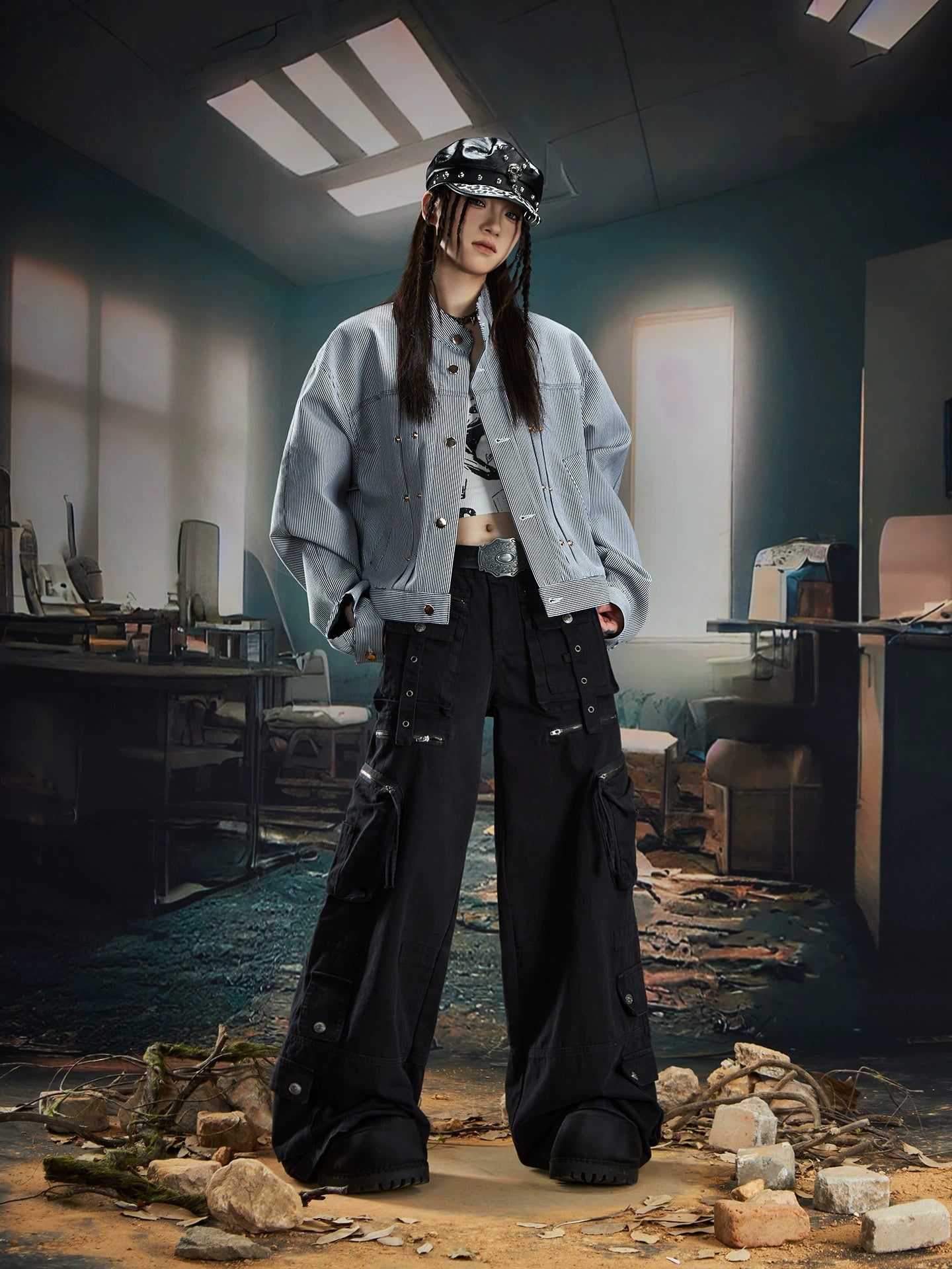 NOMANIAI Versatile Temperament Button-striped Short Stand-up Collar Jacket