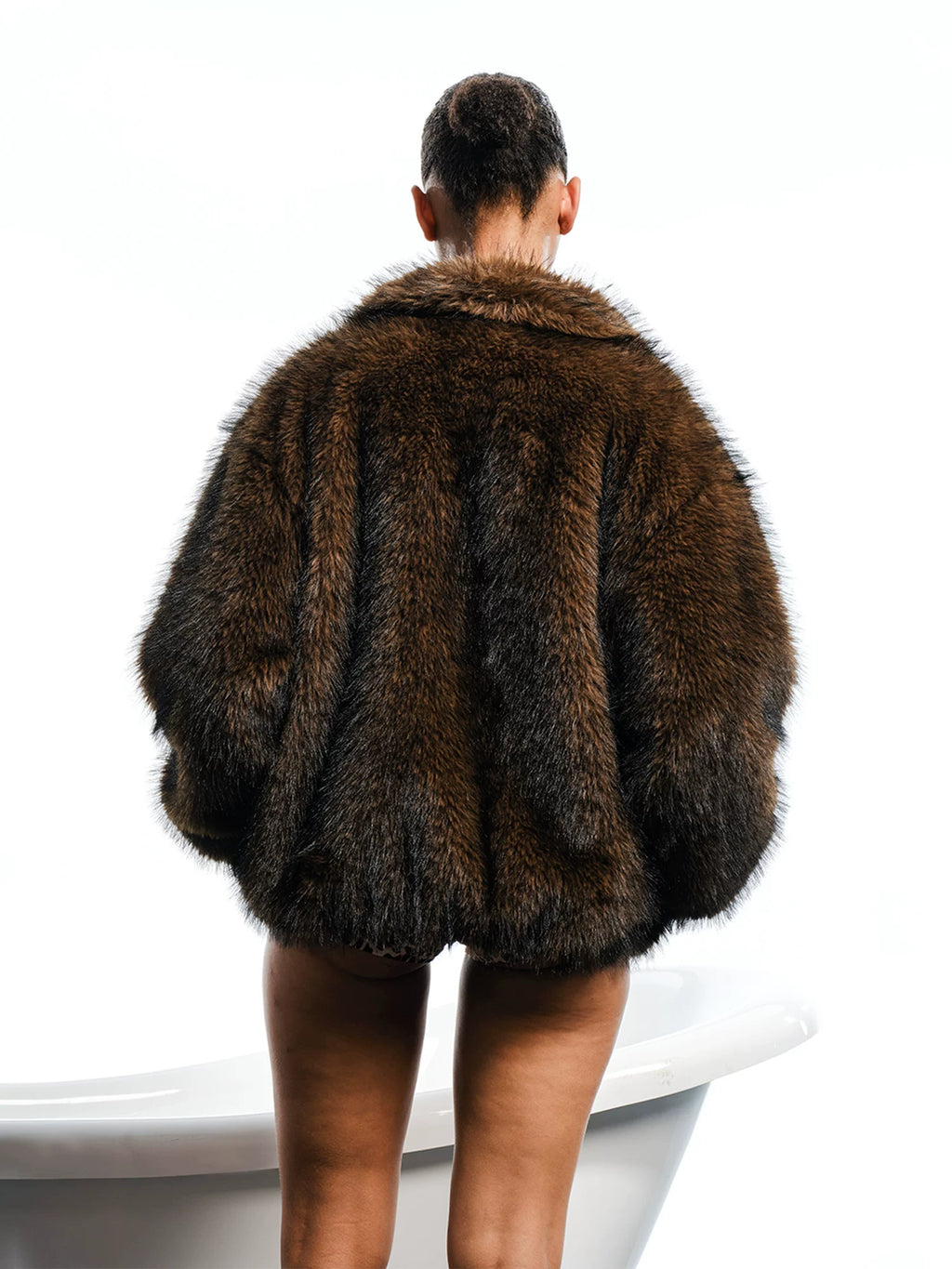 WHOOSIS Lapel-neck Plush Leather-embroidered Jacket