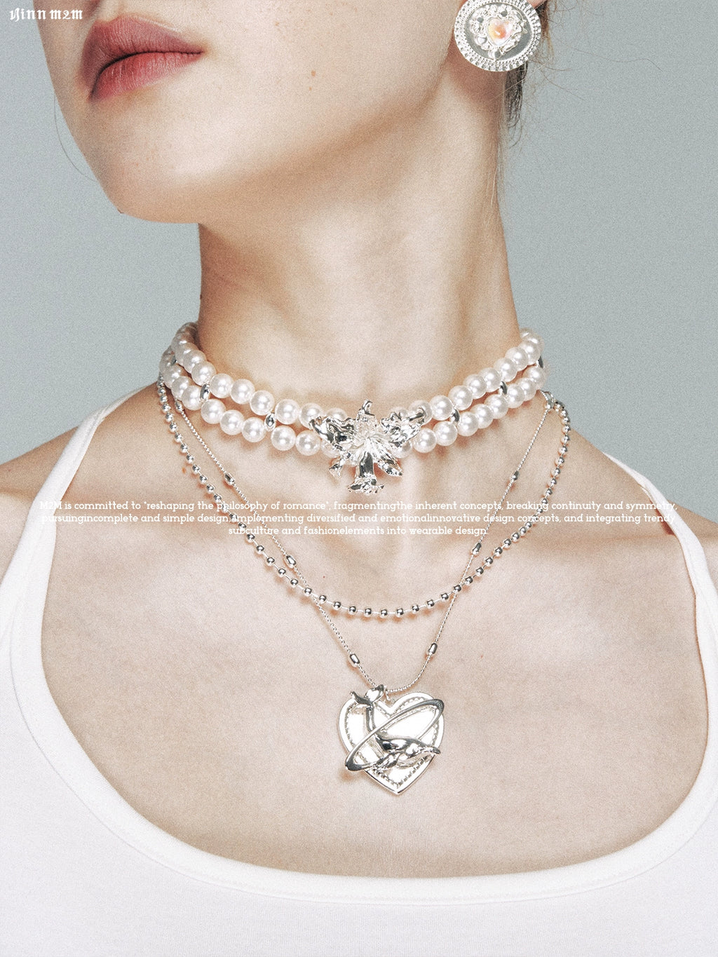 1JINN Double Pearl Metal Flower Clavicle Chain