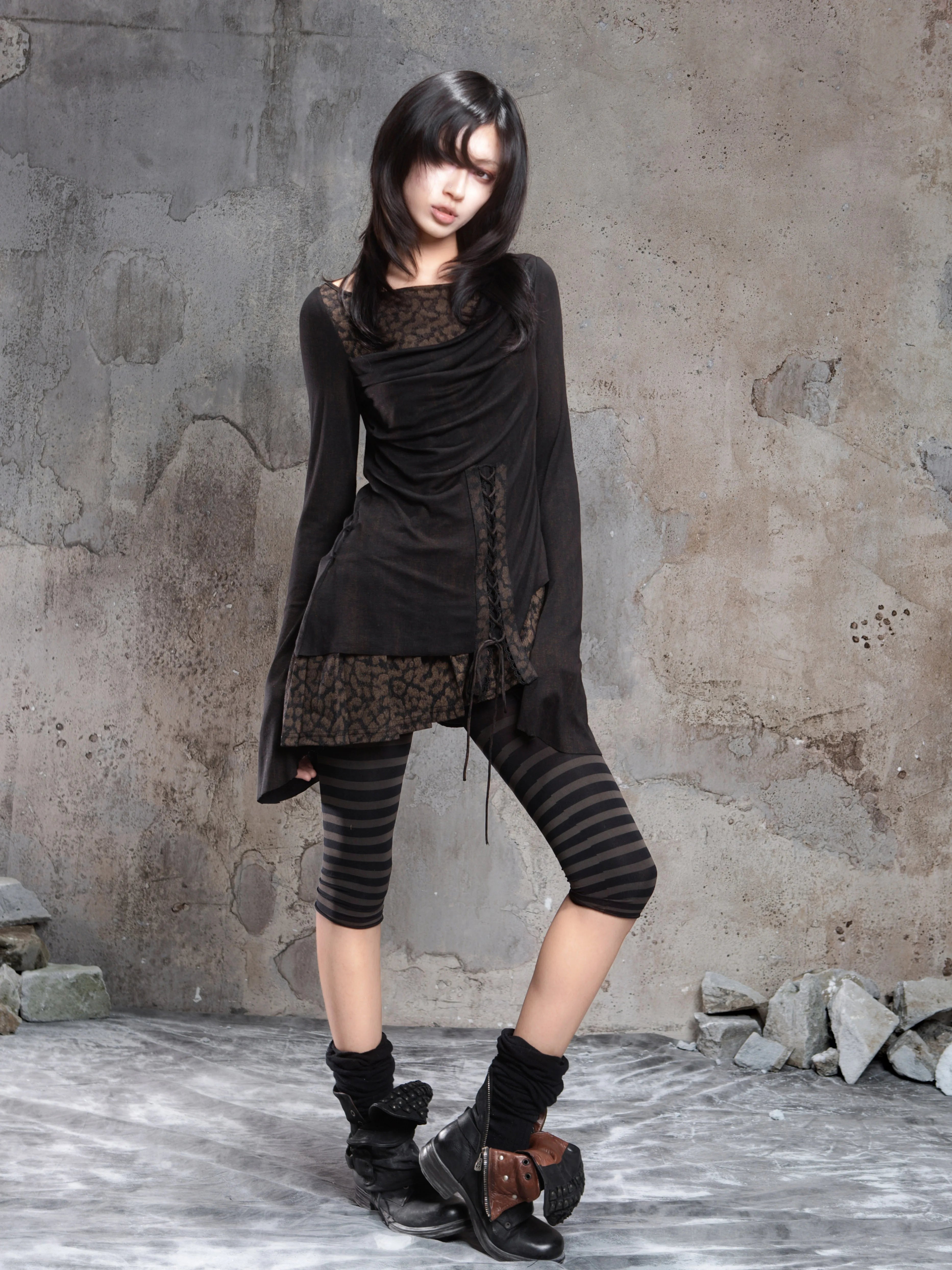 ARIADNAw Contrast Fake Two-piece Crew Neck Knitted Long Sleeves