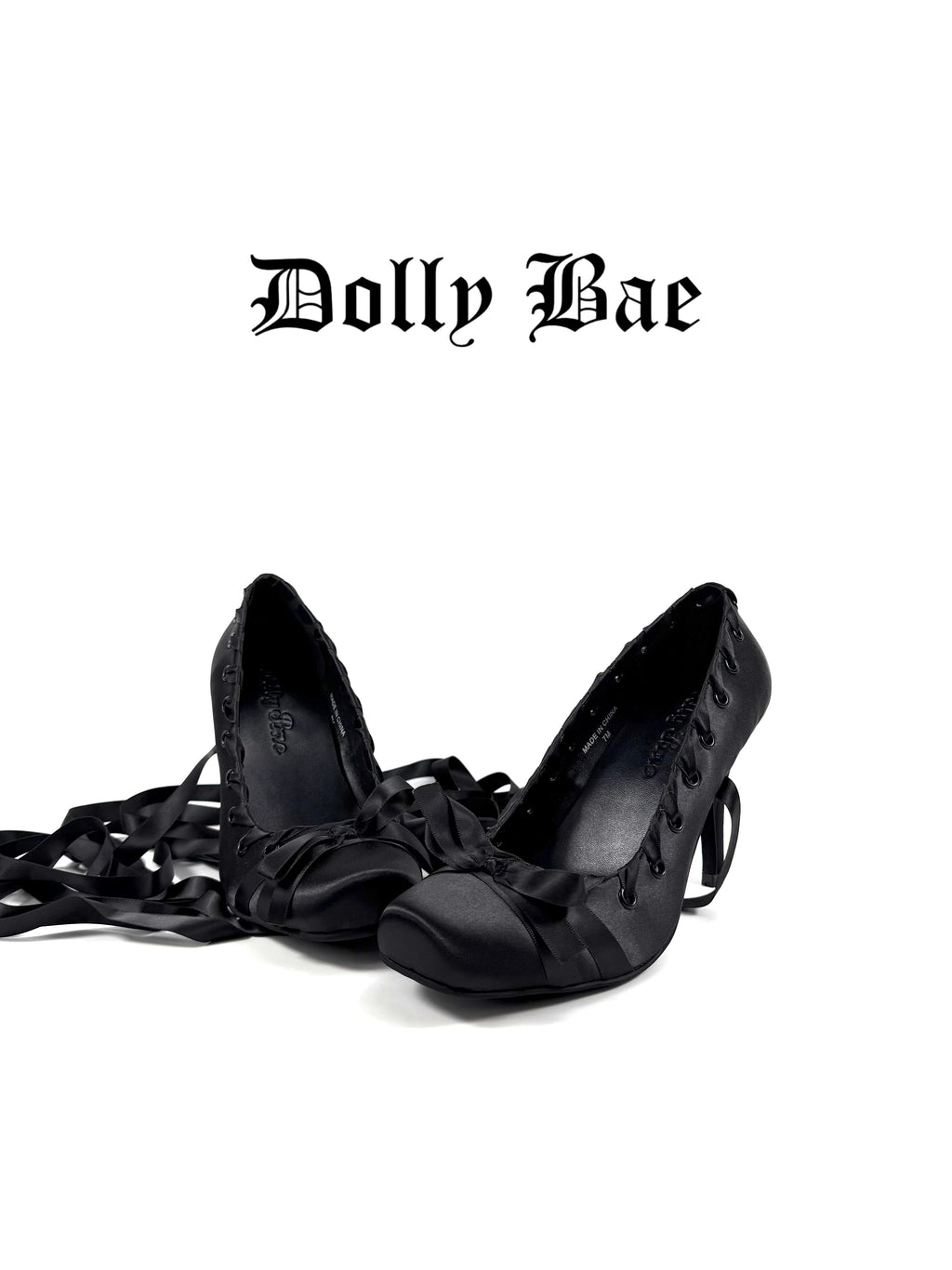 Dollybae Ballet Satin Strap-Up Square Heel Shoes