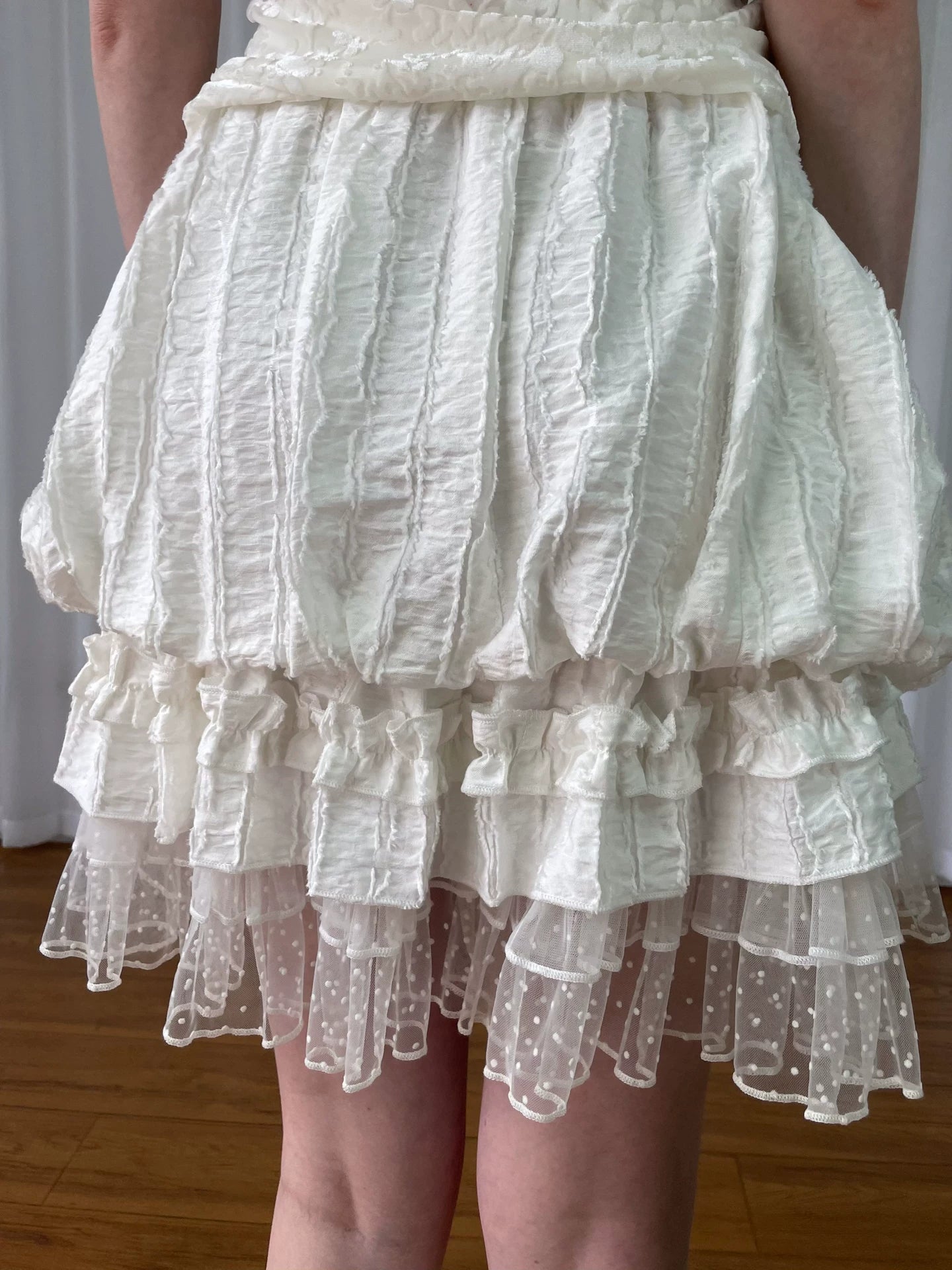Loosesmell Polka Dot Mesh Stitching Slim Skirt