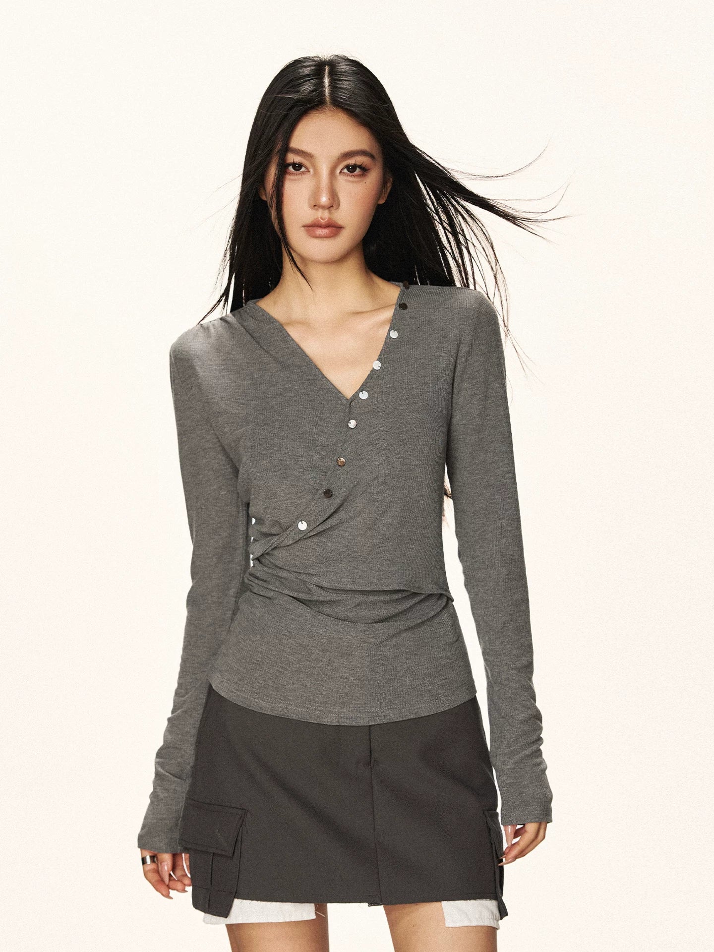 Cherry Melody Vintage Overlapping Kink V-neck Long Sleeve