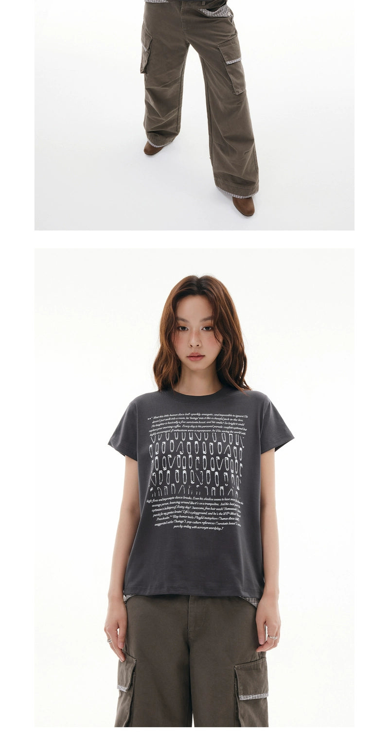 FUNKYFUN Pin Slogan Old Sense Printing Tee