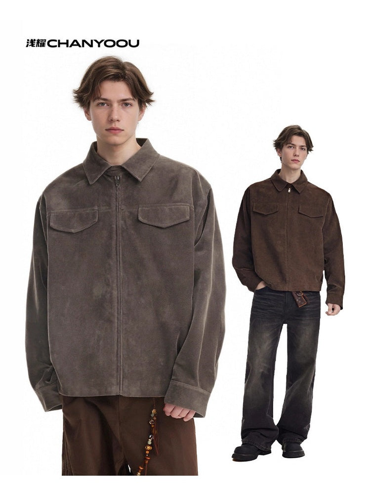CHANYOOU Retro Three-dimensional Deconstruction Splicing Imitation Suede Jacket