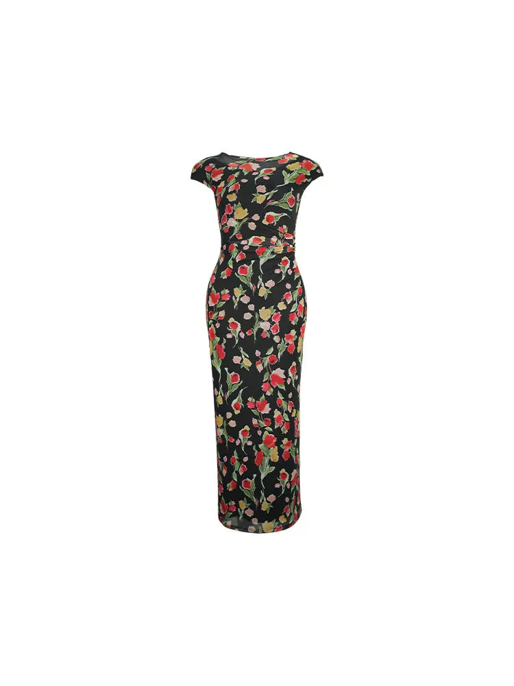 KELIFAN Retro Floral High-waisted Dress