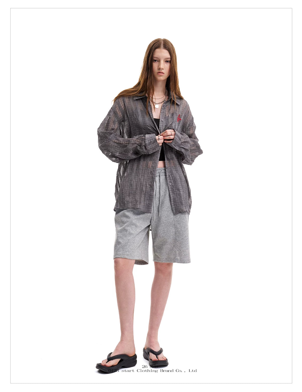 0123Start Plaid Embroidery Slightly Wrinkled Thin Shirt Jacket