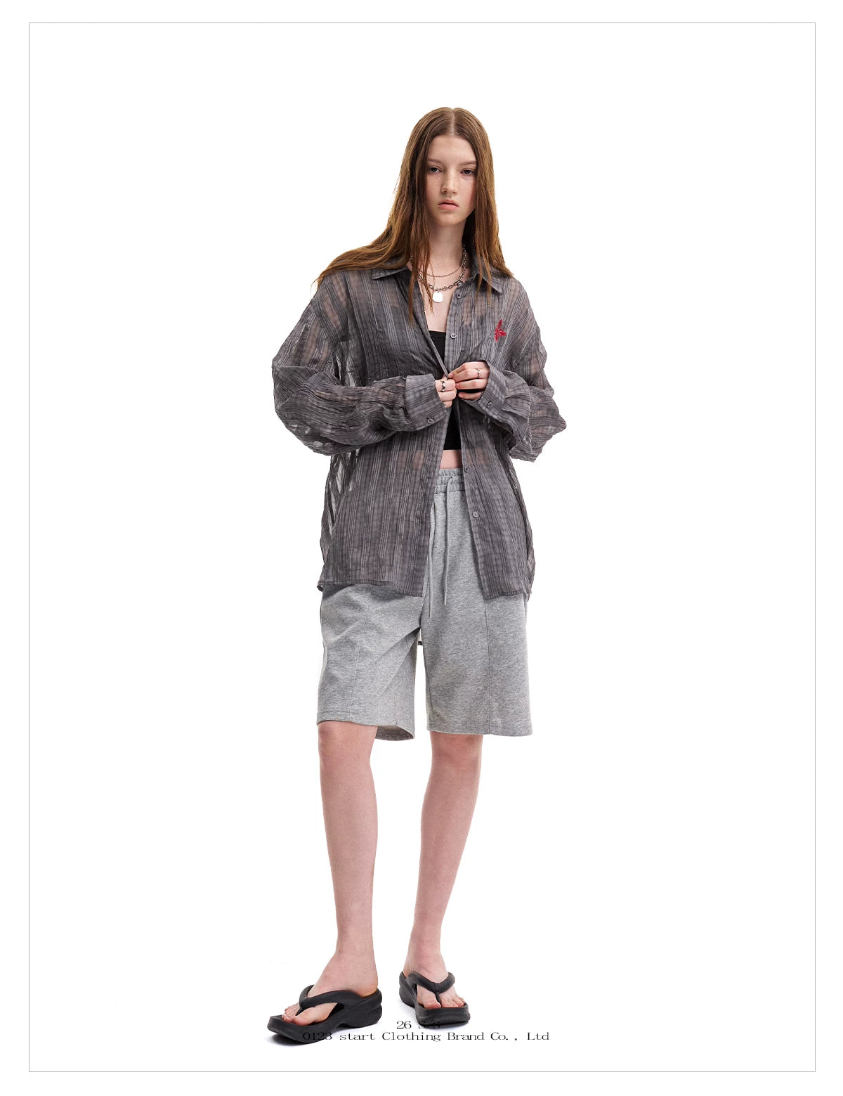 0123Start Plaid Embroidery Slightly Wrinkled Thin Shirt Jacket