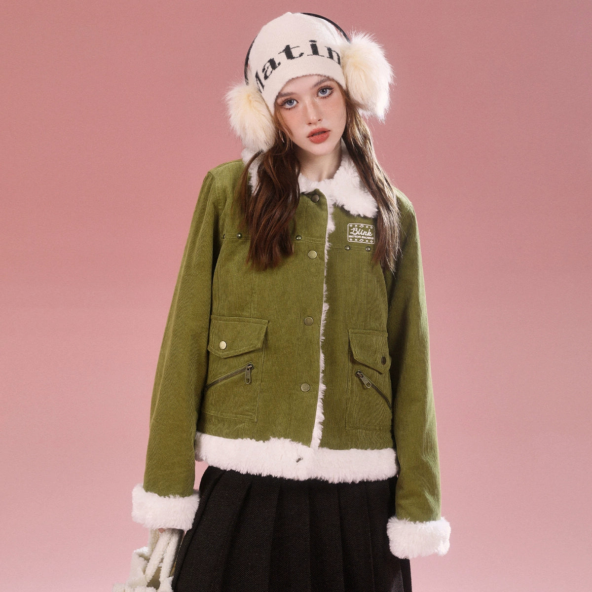 IMONE Vintage College Corduroy Square Collar Jacket