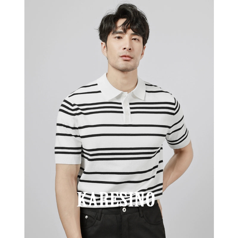 KARESINO Business Striped Knitted Polo Shirt