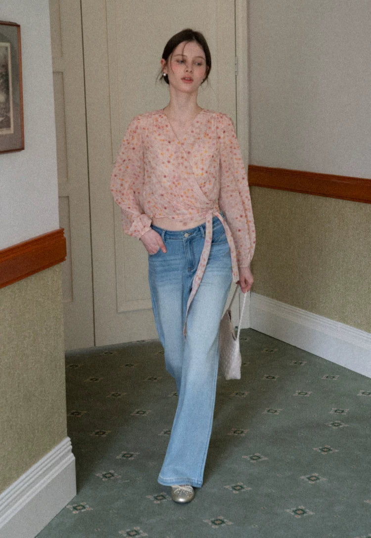 EGGKA Temperament Floral Floral with Long Sleeves
