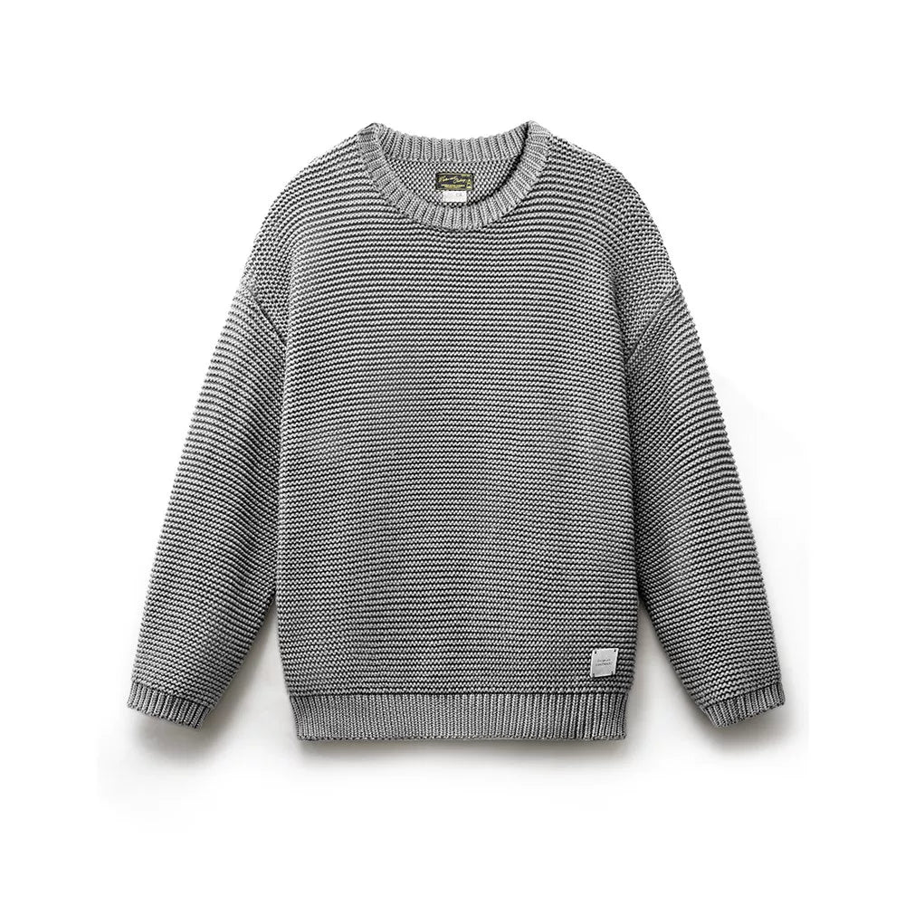 Madden Retro Heavy Textured Knitted  Loose Shoulder Crew Neck Sweater