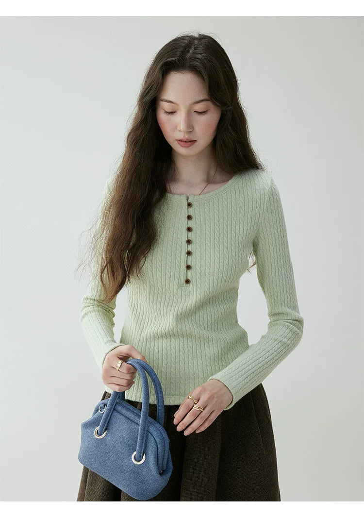 VOOE Henry Neck Twist Twist Bottom Long Sleeve