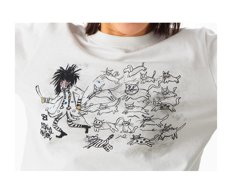 CryingCenter Kitten Relay Hand Painted Front Shoulder Slim Long Sleeve