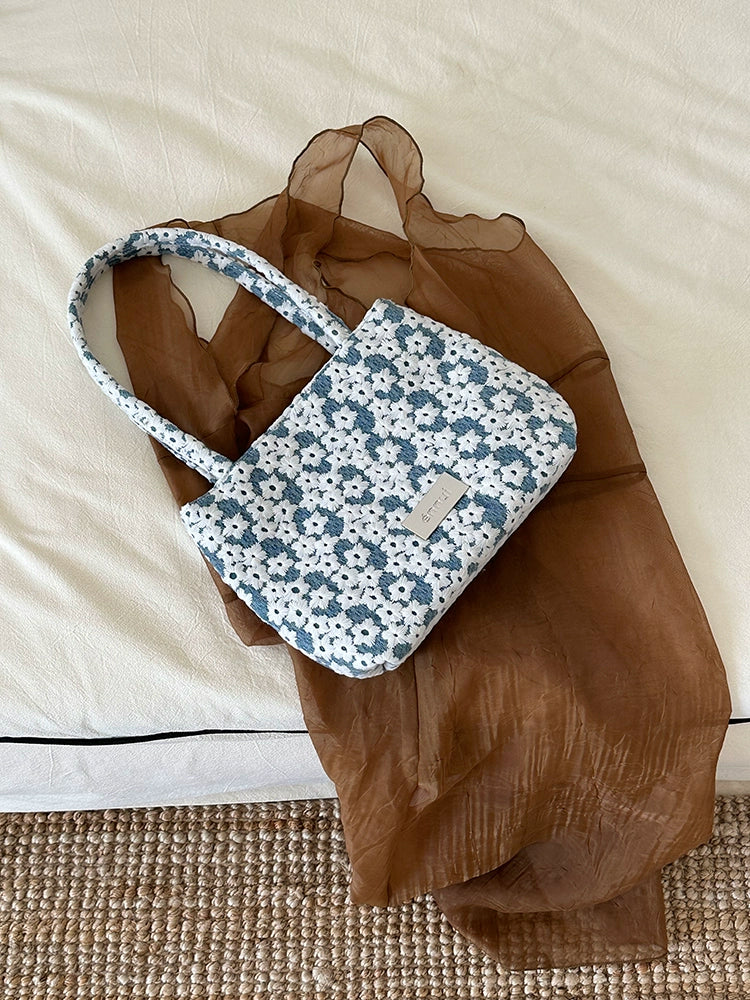 ENNUI Exquisite Three-dimensional Flower Embroidery Tote Shoulder Handbag